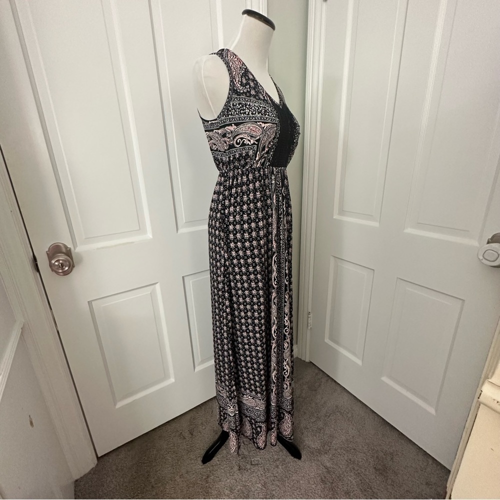 NWT Style & Co Macy's Maxi Dress Crochet V-neck Black Pink XS Tank Sleeveless - Picture 9 of 14